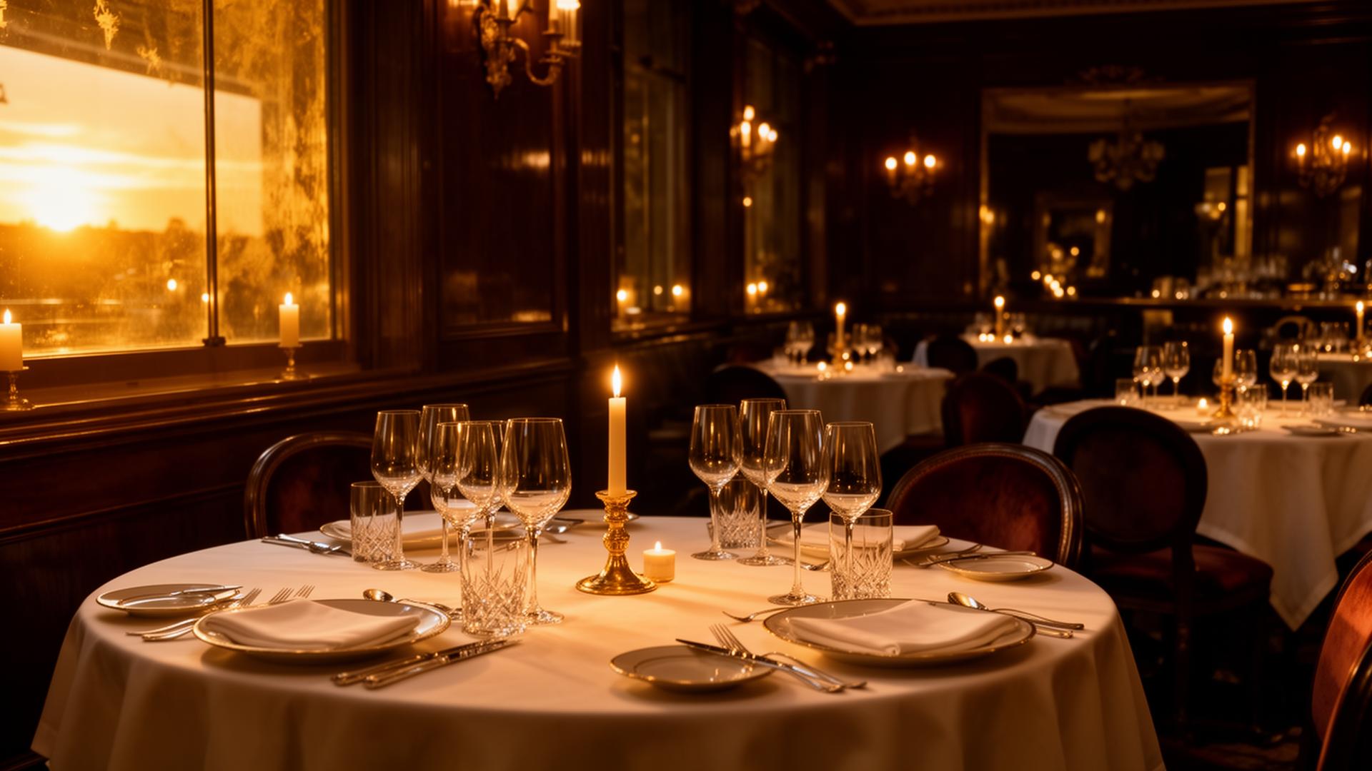 The Golden Fork dining room at dusk